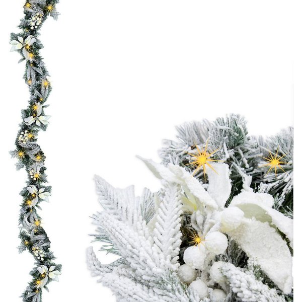 Spetebo Girlanden Weihnachtsgirlande oder -Kranz mit Schnee und weißen Blumen (1-tlg), mit Timer Funktion