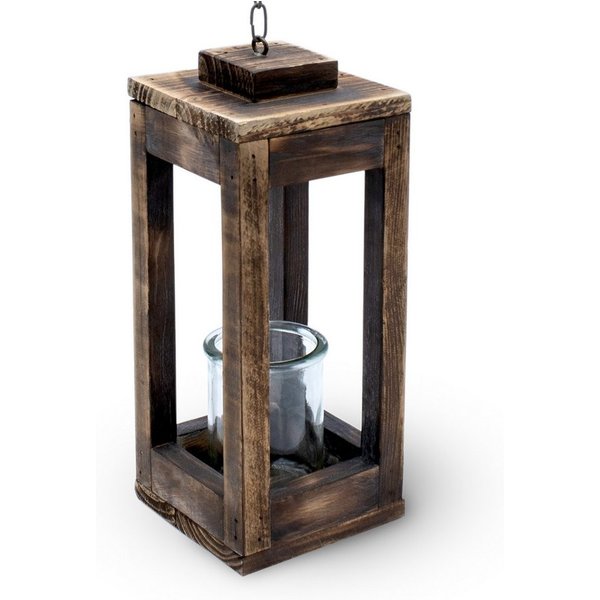Spetebo Kerzenlaterne Holz Hänge Laterne mit Metall Kette - 31 cm (Stück, 1 St., Kerzenlaterne), Deko Kerzenhalter mit Kerzenglas