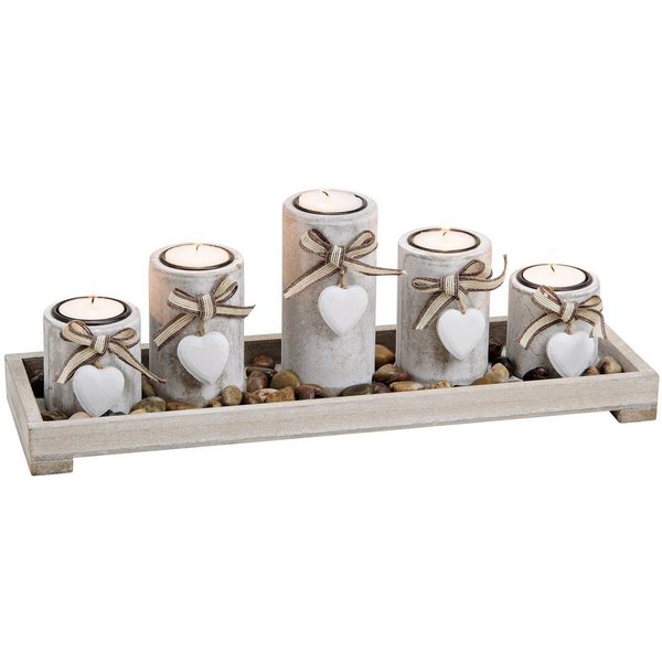 Spetebo Kerzentablett Teelichthalter Deko Set 7-teilig - shabby weiß (Set, 7 St., Komplettset)