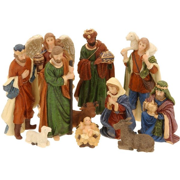 Spetebo Krippe Weihnachts Krippenfiguren klein 11-teiliges Set (11-tlg), Krippen Stall Tisch Advent Dekoration