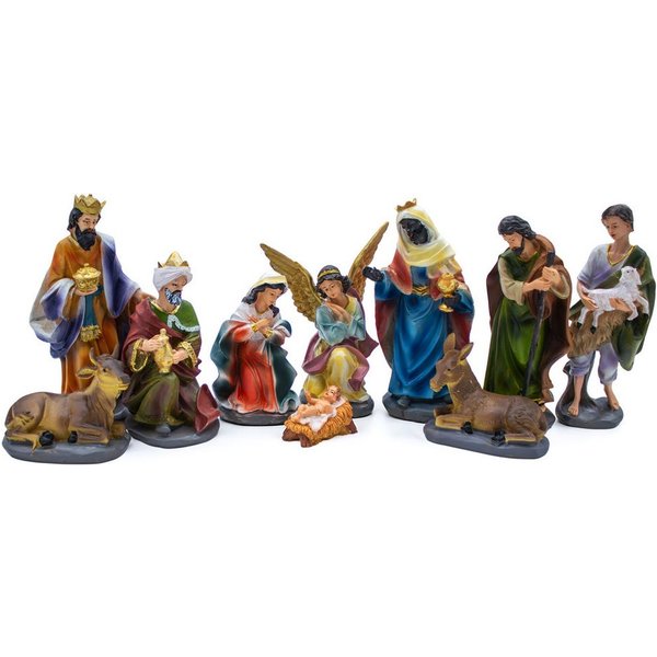 Spetebo Krippe XL Weihnachtskrippe Figuren Set - 10-teilig (10-tlg), Krippen Stall Zubehör Tisch Dekoration - Weihnachten Advent Deko