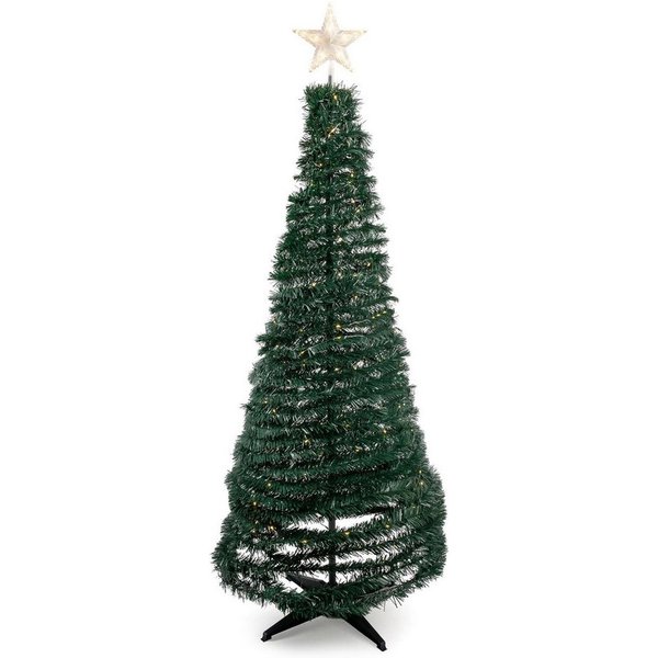 Spetebo Künstlicher Weihnachtsbaum Spiral Weihnachtsbaum 150 cm mit 120 LED - grün, Kunst Tannenbaum mit Stern Spitze für Außen und Innen