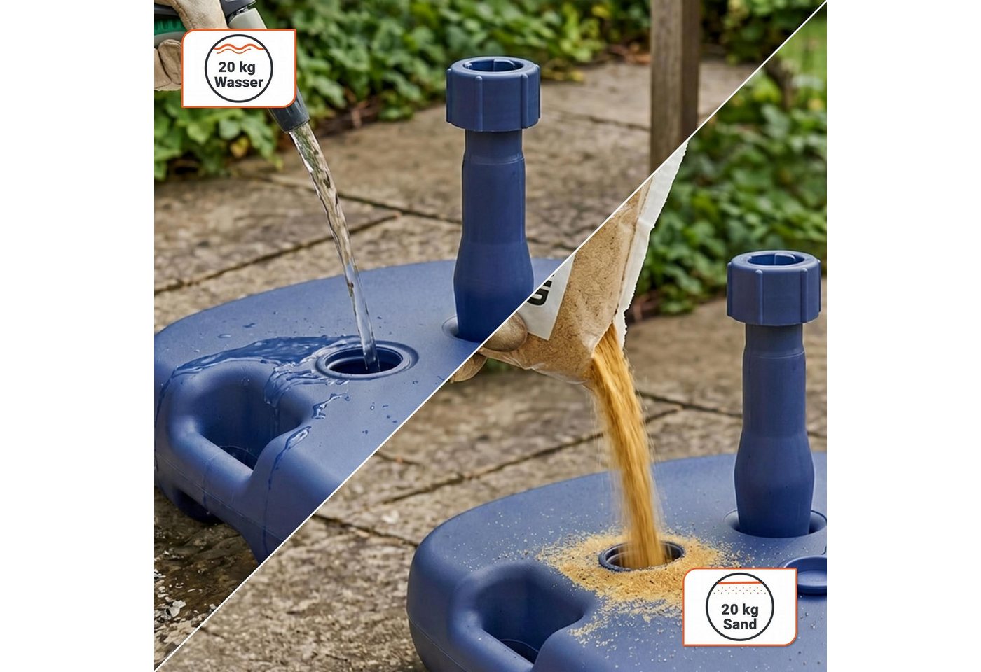 Spetebo Kunststoffschirmständer Sonnenschirmständer Kunststoff - blau / 20 Liter, für Stöcke bis Ø 32 mm – Bild 4 von 5