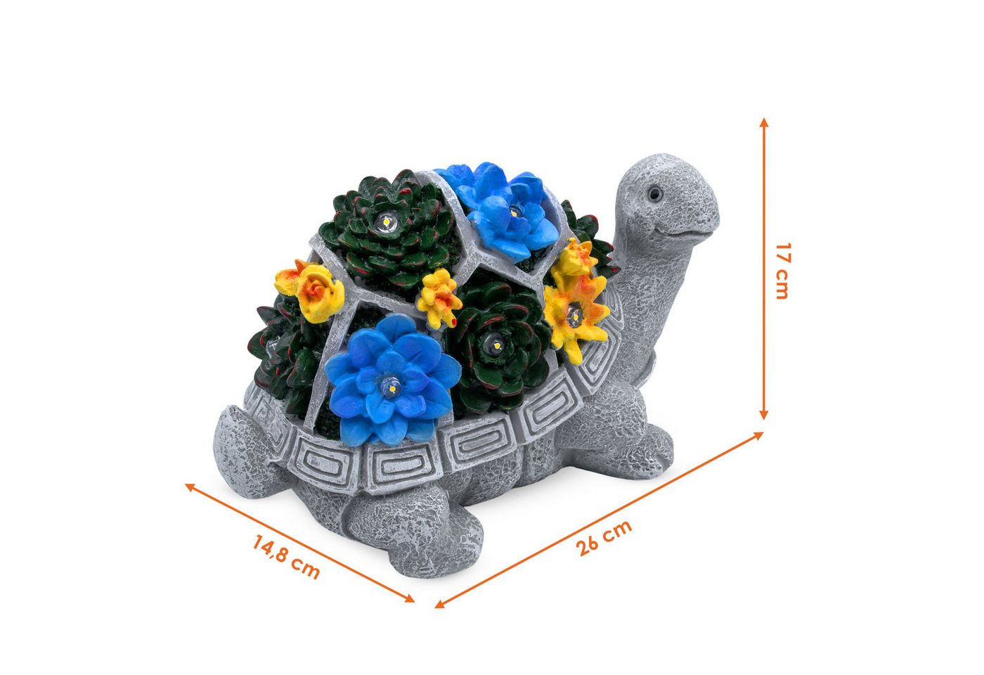 Spetebo LED Dekofigur Gartenfigur Schildkröte mit leuchtenden Blumen, Solar, LED fest integriert, warm weiß, Gartendeko Tierfigur warm weiß beleuchtet für Außen – Bild 2 von 5