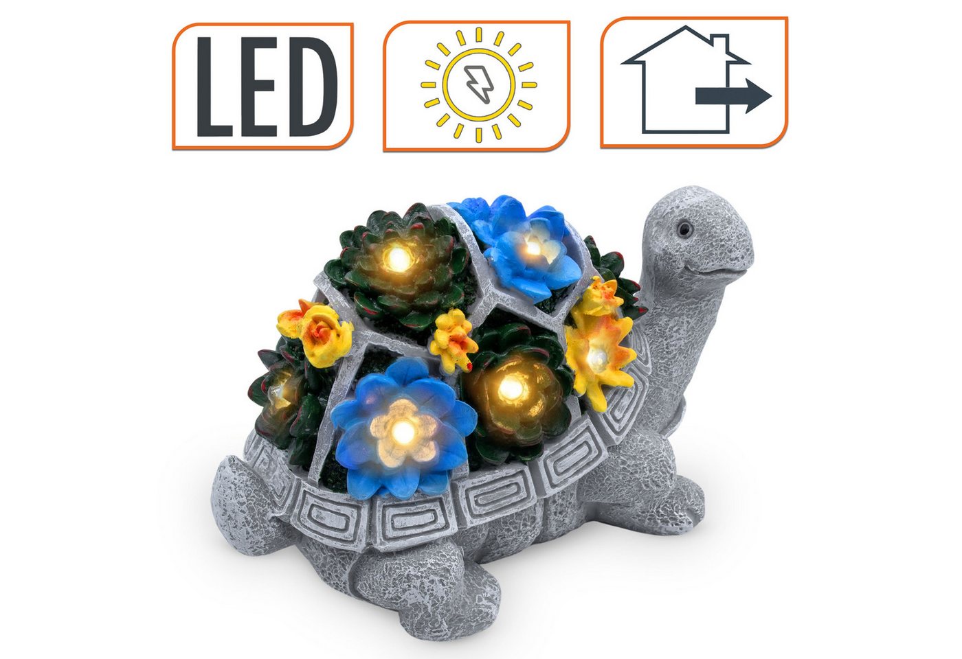 Spetebo LED Dekofigur Gartenfigur Schildkröte mit leuchtenden Blumen, Solar, LED fest integriert, warm weiß, Gartendeko Tierfigur warm weiß beleuchtet für Außen – Bild 3 von 5