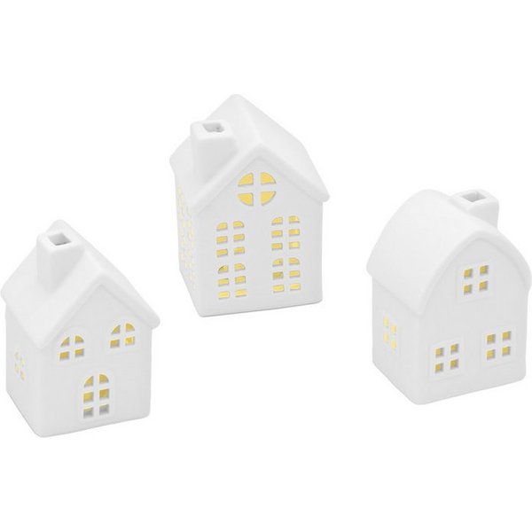 Spetebo LED Dekoobjekt LED Keramik Haus weiß, AN / AUS, LED fest integriert, warm weiß, Deko Weihnachtsdorf mit Beleuchtung in warm weiß