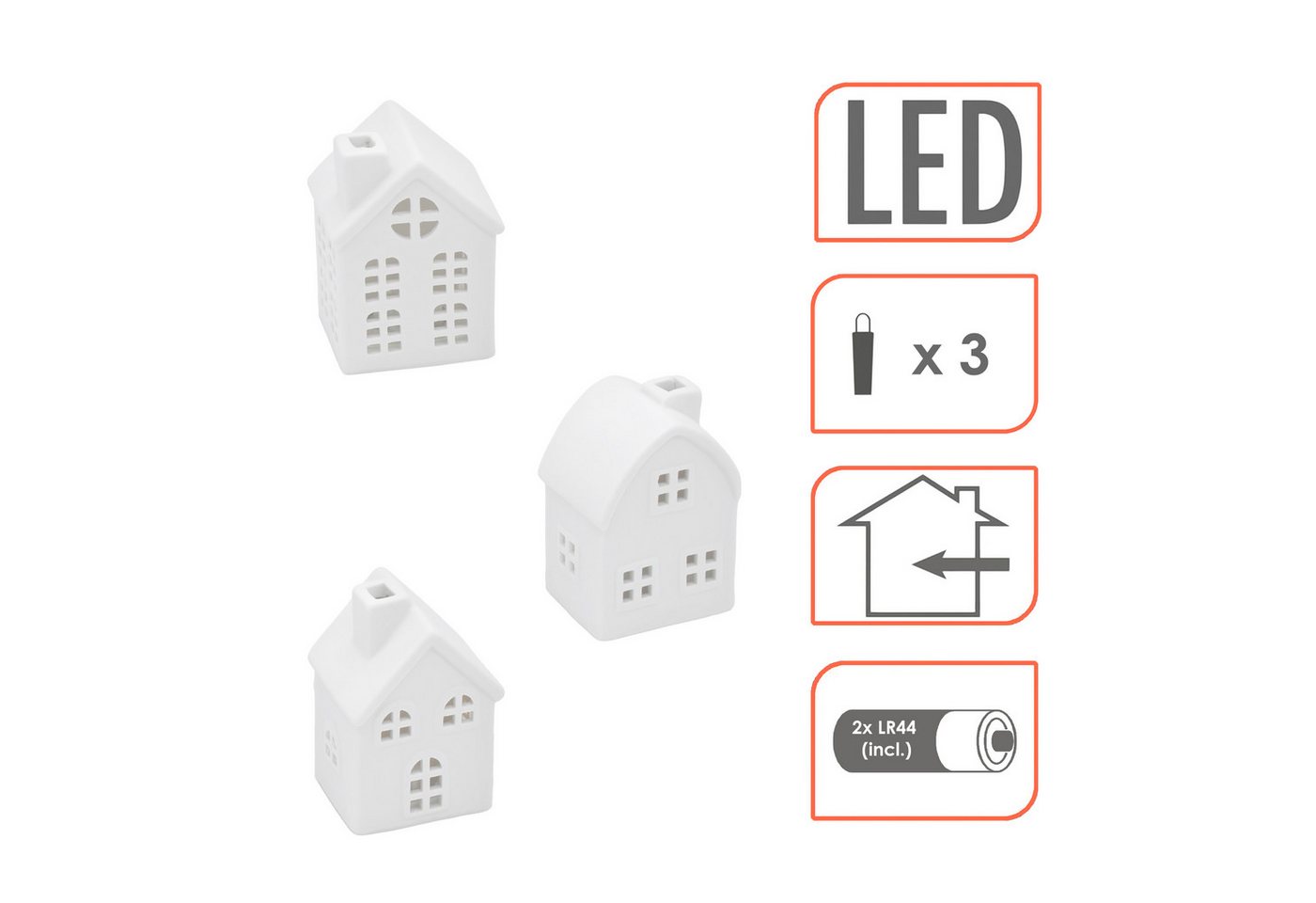 Spetebo LED Dekoobjekt LED Keramik Haus weiß, AN / AUS, LED fest integriert, warm weiß, Deko Weihnachtsdorf mit Beleuchtung in warm weiß – Bild 3 von 4