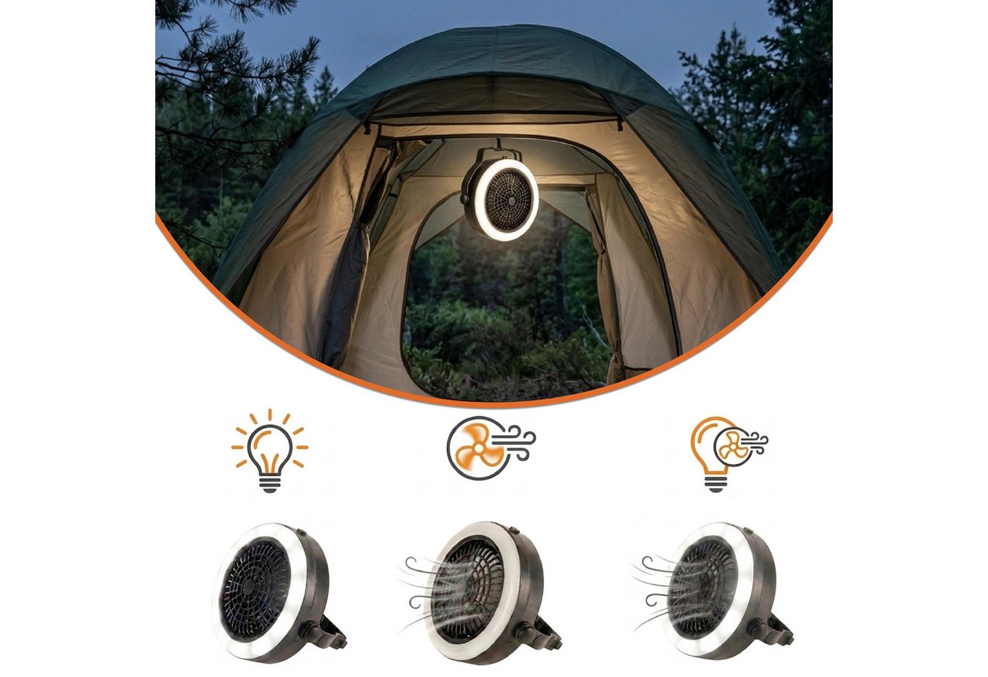 Spetebo LED Gartenleuchte 2in1 Campinglampe mit Ventilator batteriebetrieben 3 Modi, Licht, Ventilator, Licht & Ventilator, LED fest integriert, Tageslichtweiß, – Bild 2 von 5