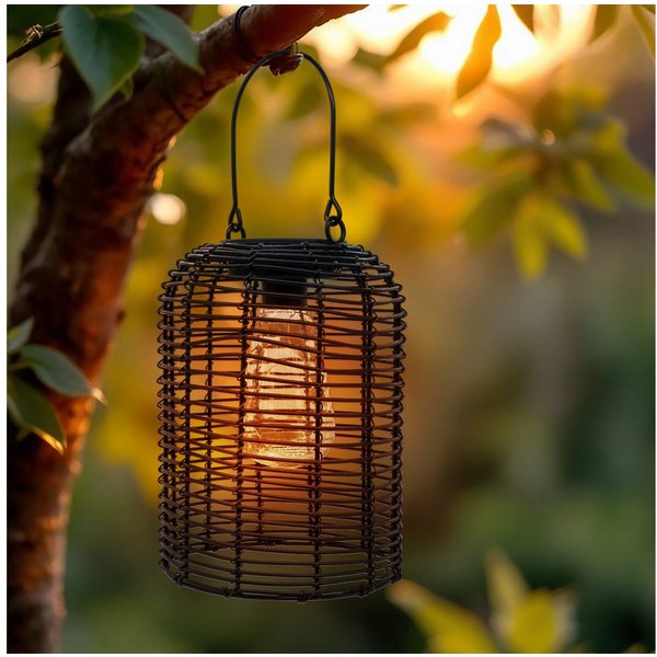 Spetebo LED Gartenleuchte Solar Lampe schwarz, mit Glühbirne, LED, warm weiß, in Rattan Optik