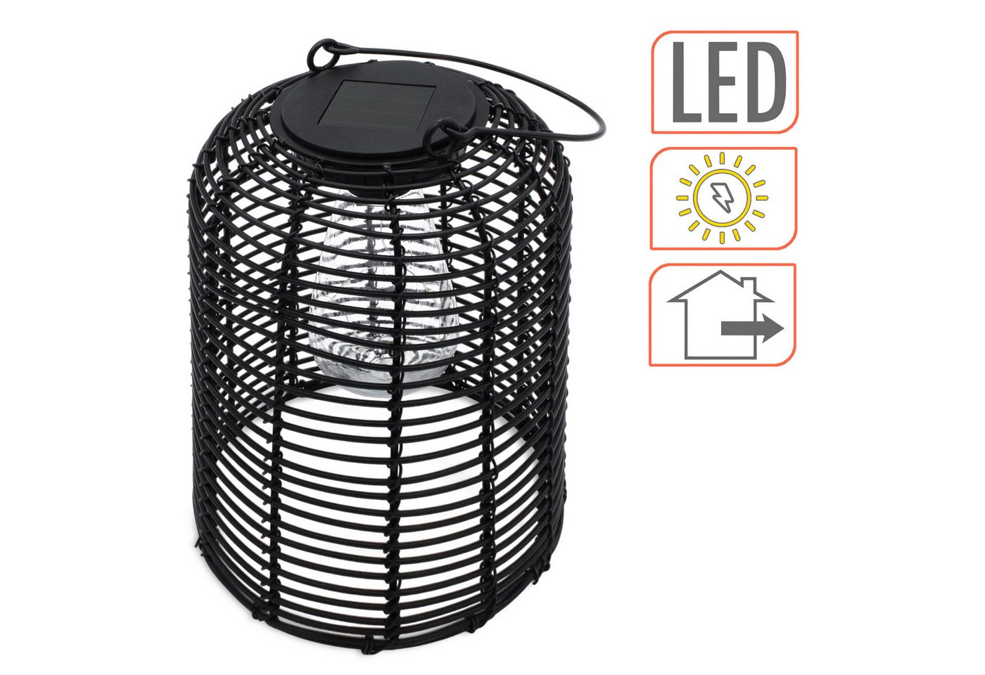Spetebo LED Gartenleuchte Solar Lampe schwarz, mit Glühbirne, LED, warm weiß, in Rattan Optik – Bild 3 von 5