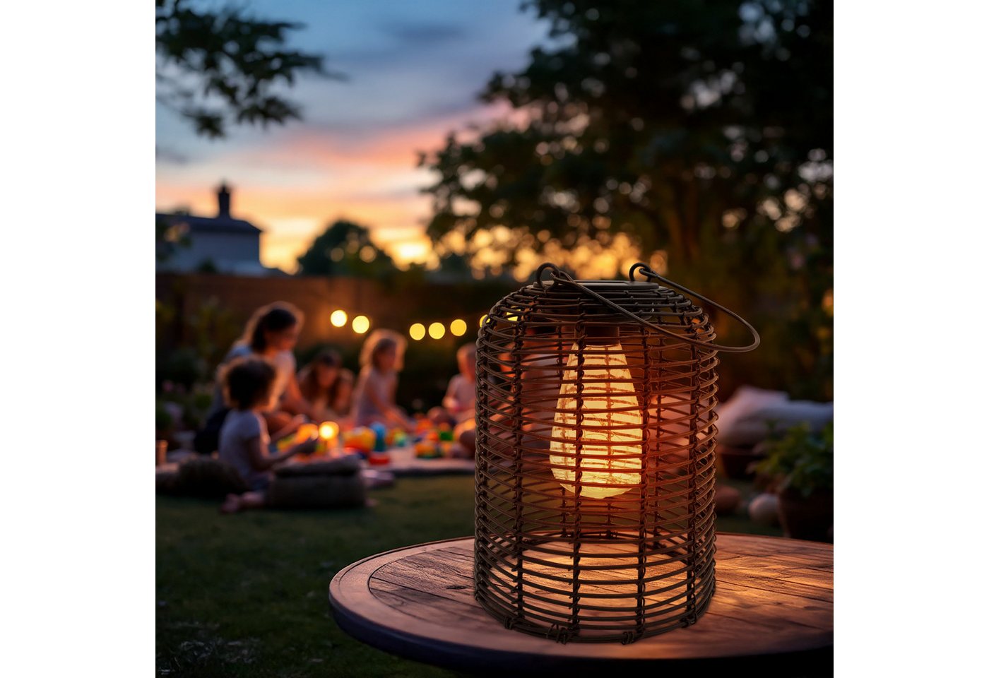 Spetebo LED Gartenleuchte Solar Lampe schwarz, mit Glühbirne, LED, warm weiß, in Rattan Optik – Bild 5 von 5