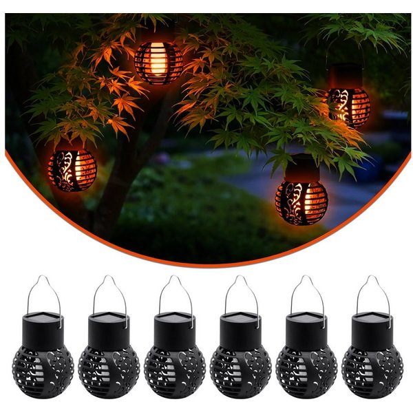 Spetebo LED Laterne LED Solar Laterne klein - 6er Set, mit Flammeneffekt, LED fest integriert, orange (Feuerfarben), Dämmerungssensor