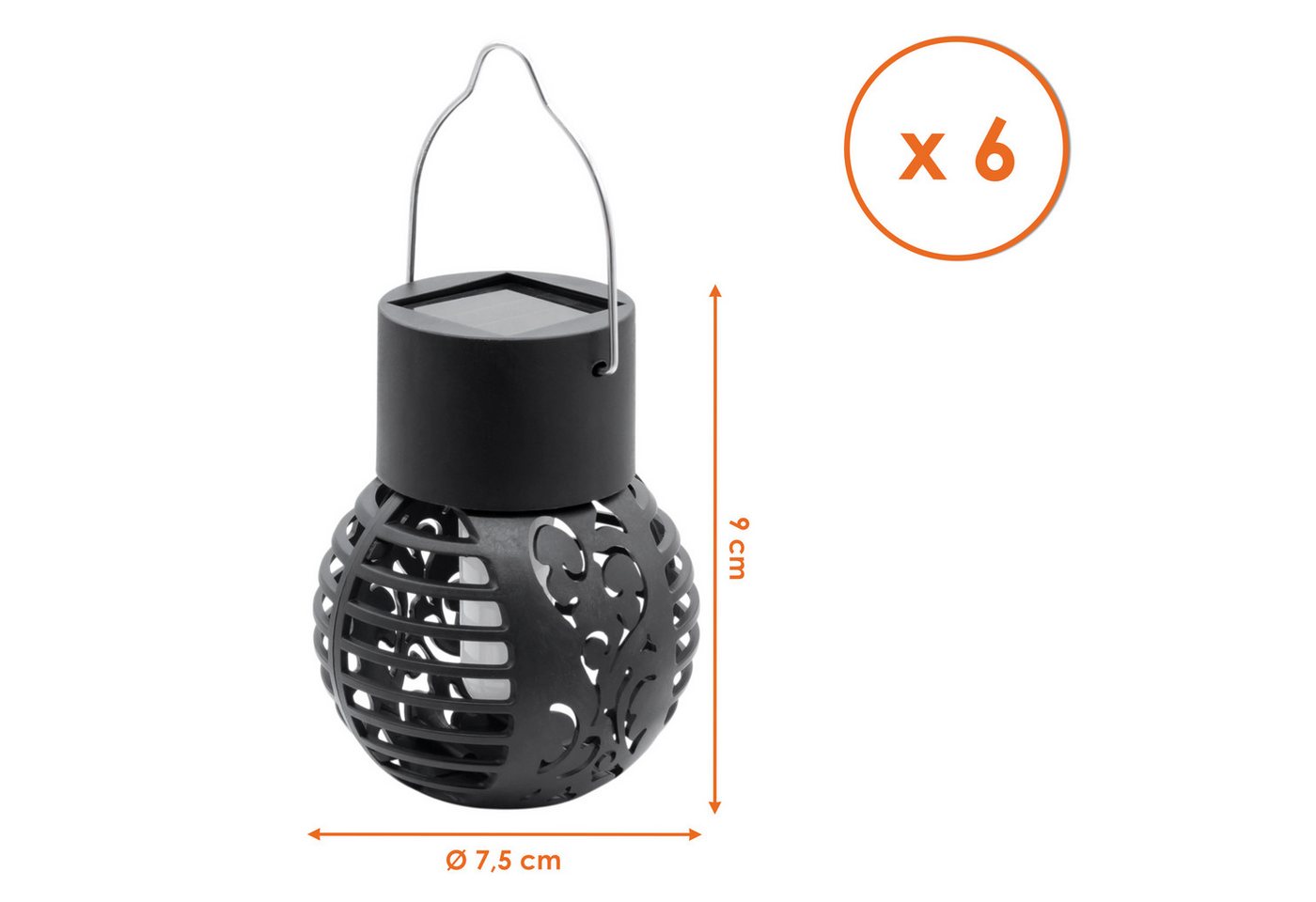 Spetebo LED Laterne LED Solar Laterne klein - 6er Set, mit Flammeneffekt, LED fest integriert, orange (Feuerfarben), Dämmerungssensor – Bild 2 von 5
