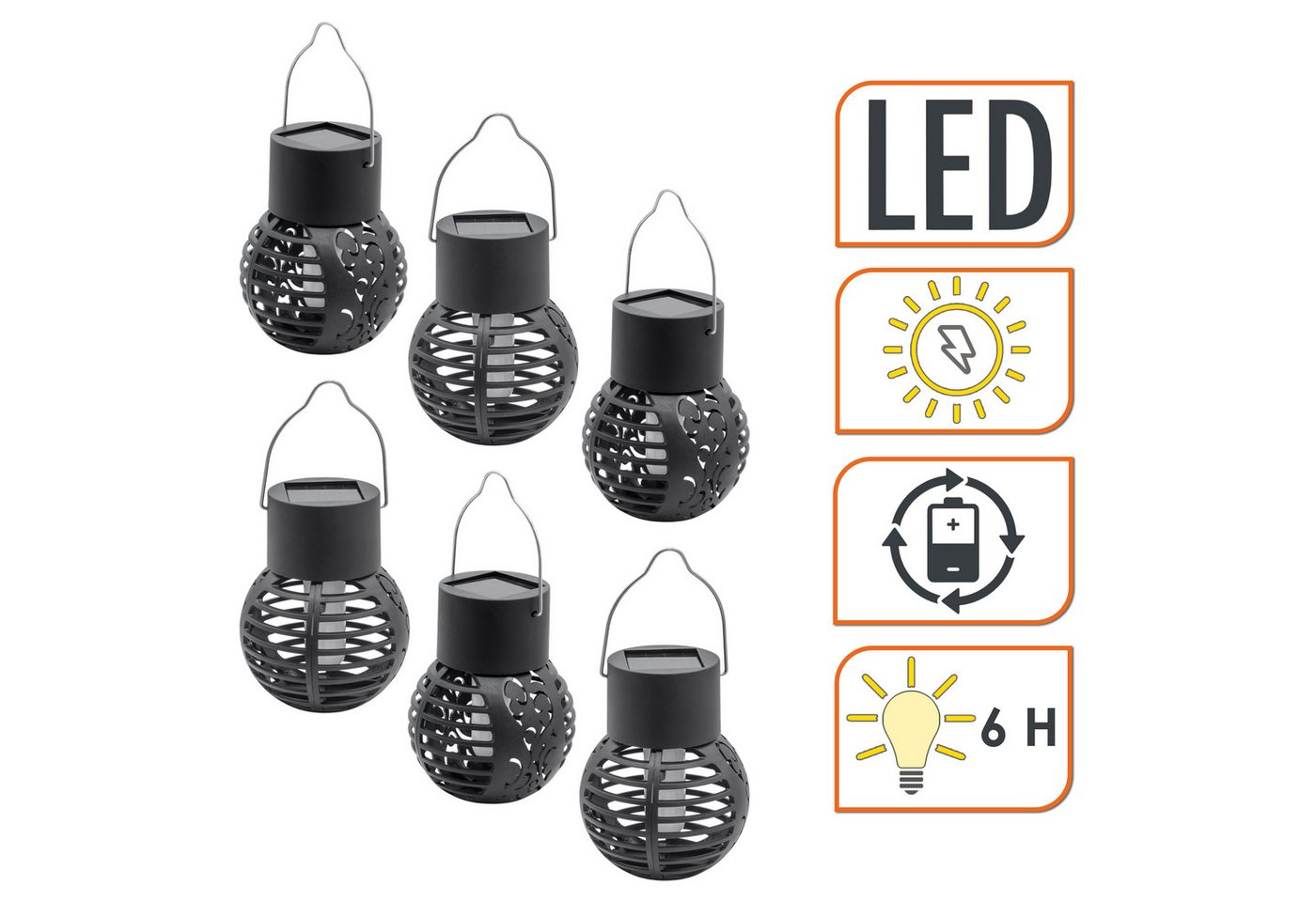 Spetebo LED Laterne LED Solar Laterne klein - 6er Set, mit Flammeneffekt, LED fest integriert, orange (Feuerfarben), Dämmerungssensor – Bild 3 von 5