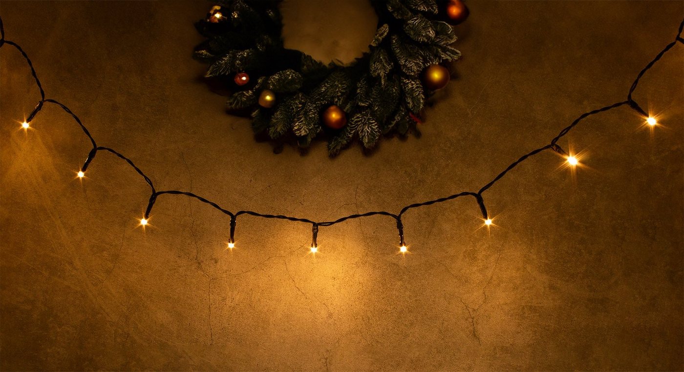 Spetebo LED-Lichterkette Außen Lichterkette warm weiß mit Timer 96 LED, Garten Deko Beleuchtung mit 8 Funktionen - Batterie betrieben – Bild 2 von 3