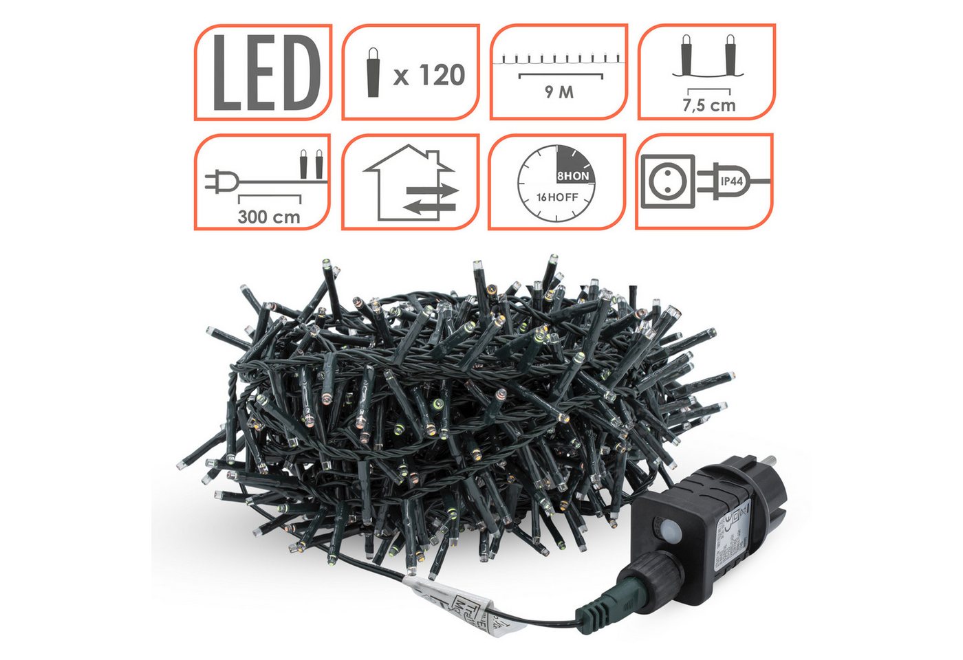 Spetebo LED-Lichterkette Lichterkette mit Timer und 8 Leuchtfunktionen - soft bunt, 120-flammig, mit 8 Leuchtfunktionen und Timer – Bild 3 von 5