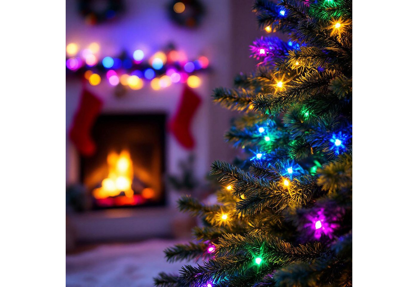 Spetebo LED-Lichterkette Lichterkette mit Timer und 8 Leuchtfunktionen - soft bunt, 120-flammig, mit 8 Leuchtfunktionen und Timer – Bild 5 von 5