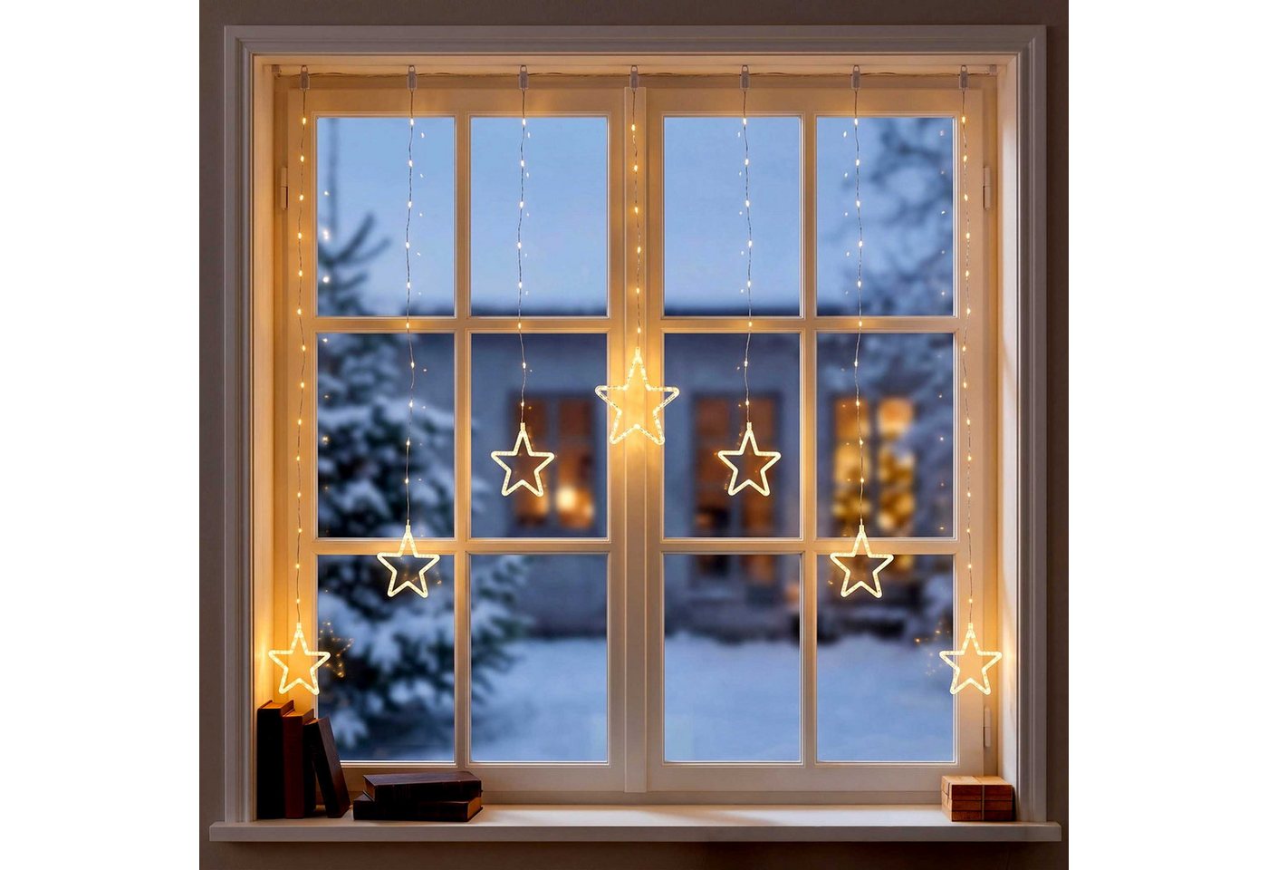 Spetebo LED-Lichtervorhang LED Sternen Lichtervorhang warm weiß - 120 cm, 136-flammig, mit Timer – Bild 3 von 5