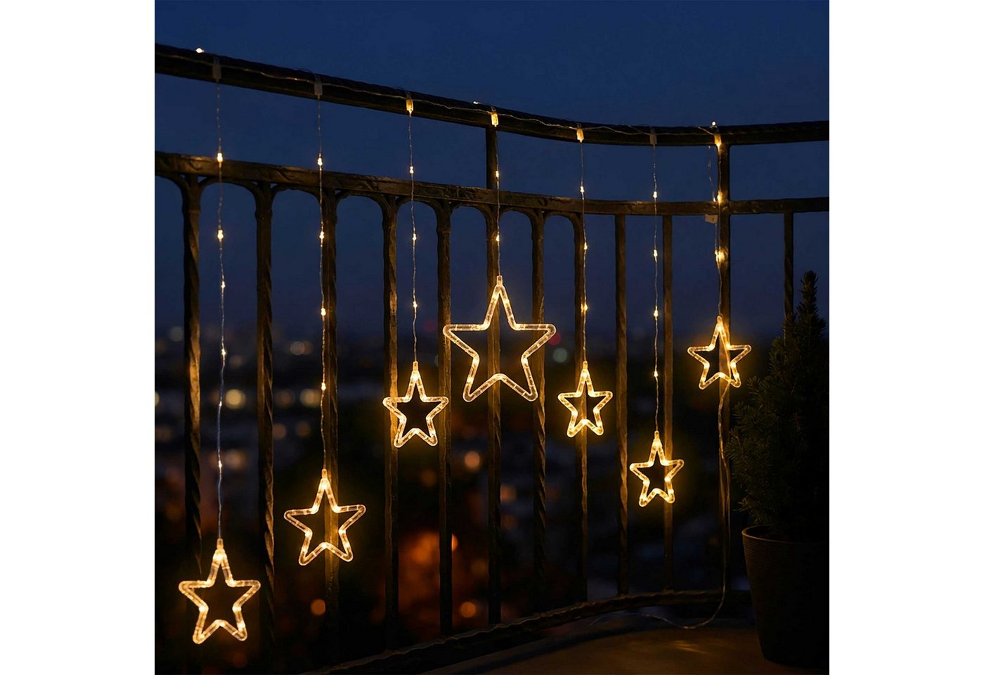 Spetebo LED-Lichtervorhang LED Sternen Lichtervorhang warm weiß - 120 cm, 136-flammig, mit Timer – Bild 5 von 5