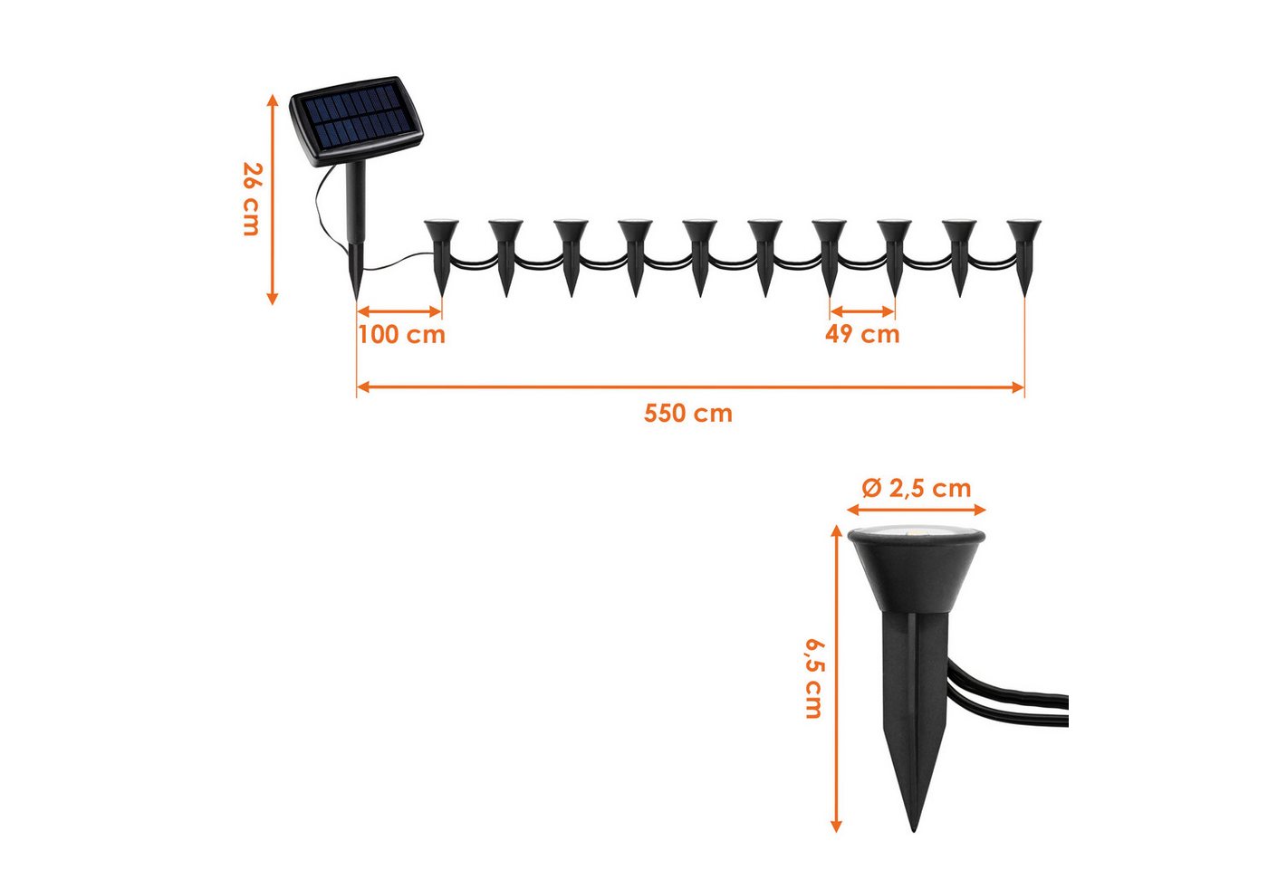 Spetebo LED Solarleuchte LED Solar Pflanzenstrahler klein - 10er Set, Ein-/Ausschalter, LED fest verbaut, warm weiß, Mini Garten Strahler Deko Beleuchtung für a – Bild 2 von 5