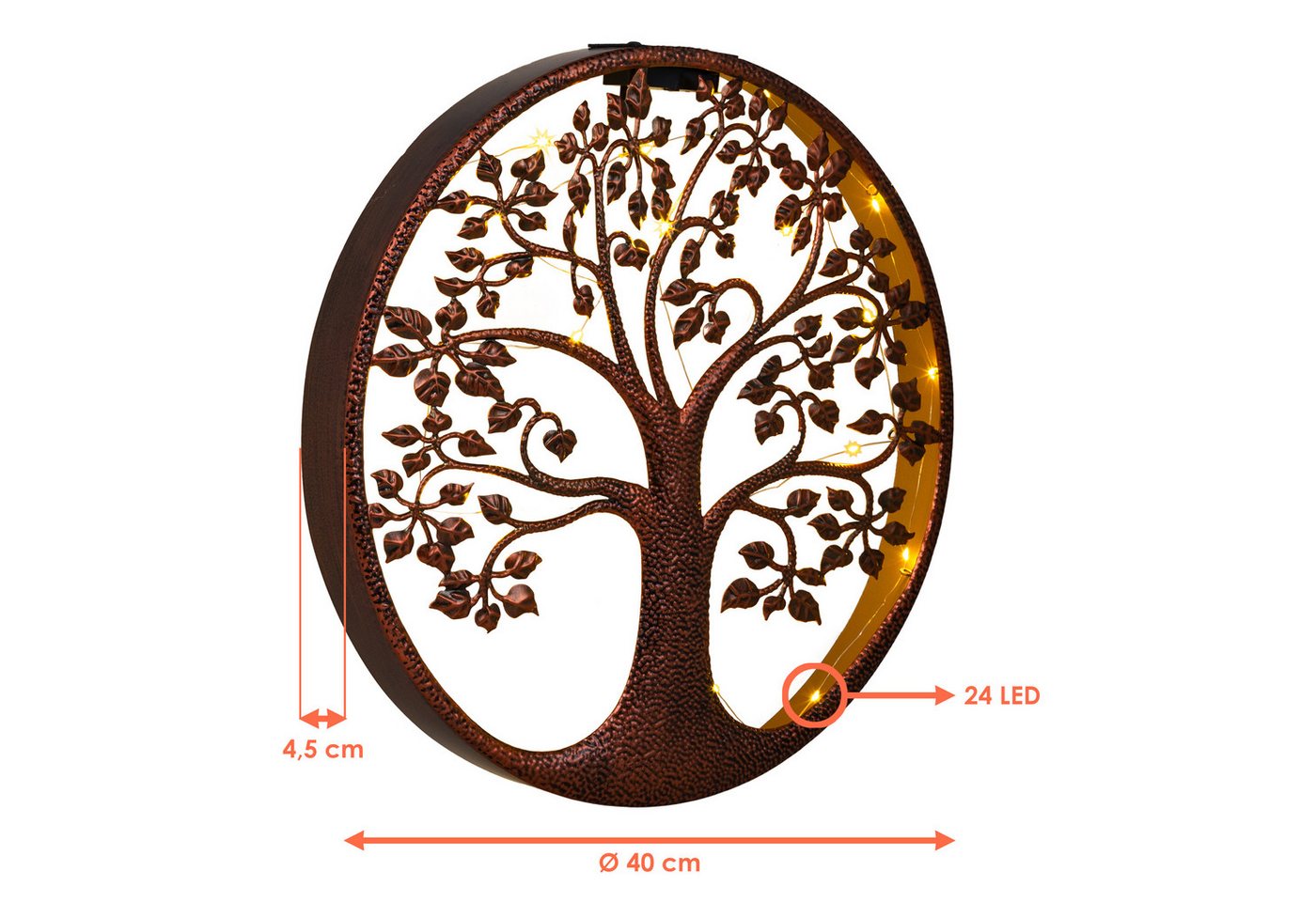 Spetebo LED Solarleuchte LED Solar Wanddeko BAUM antik bronze - 40 cm, Einschaltautomatik, LED fest integriert, warmweiß, Metall Wand Bild warm weiß beleuchtet – Bild 2 von 5