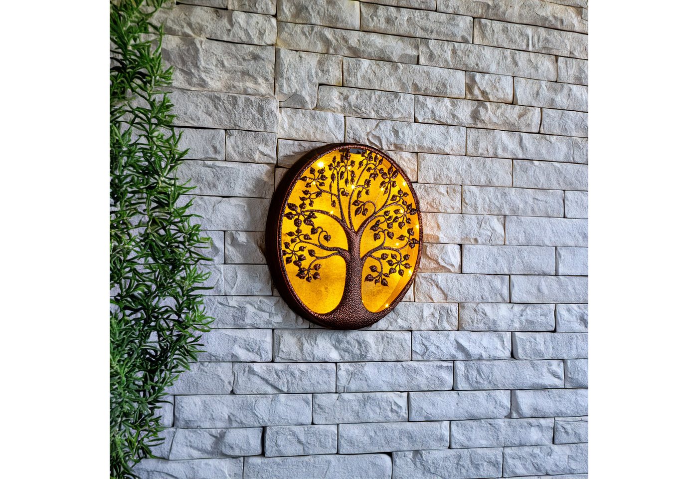 Spetebo LED Solarleuchte LED Solar Wanddeko BAUM antik bronze - 40 cm, Einschaltautomatik, LED fest integriert, warmweiß, Metall Wand Bild warm weiß beleuchtet – Bild 5 von 5