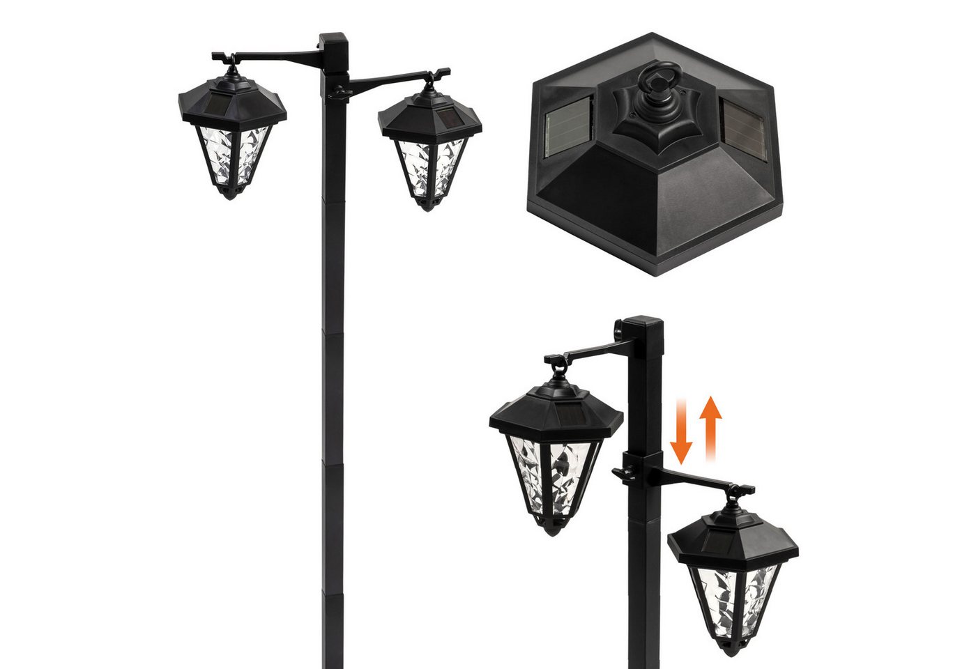 Spetebo LED Solarleuchte mit Dämmerungssensor und 2 höhenverstellbaren LED Leuchten, Höhenverstellbar, LED fest integriert, warm weiß, Automatische Einschaltung – Bild 2 von 5