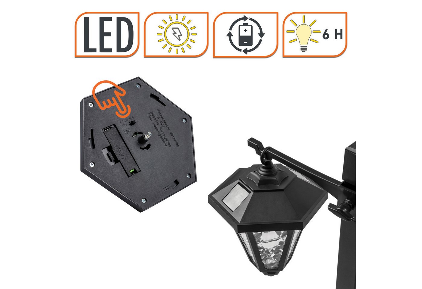 Spetebo LED Solarleuchte mit Dämmerungssensor und 2 höhenverstellbaren LED Leuchten, Höhenverstellbar, LED fest integriert, warm weiß, Automatische Einschaltung – Bild 3 von 5