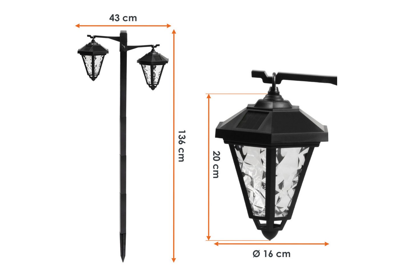 Spetebo LED Solarleuchte mit Dämmerungssensor und 2 höhenverstellbaren LED Leuchten, Höhenverstellbar, LED fest integriert, warm weiß, Automatische Einschaltung – Bild 4 von 5