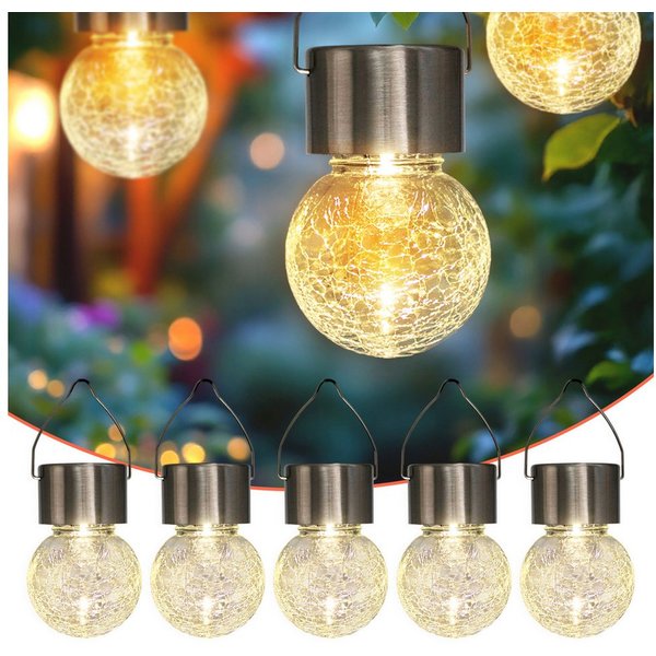 Spetebo LED Solarleuchte Solarleuchten in Bruchglas Optik, Ein-/Ausschalter, LED, warm weiß, Gartenbeleutung Hängekugeln Gartendeko