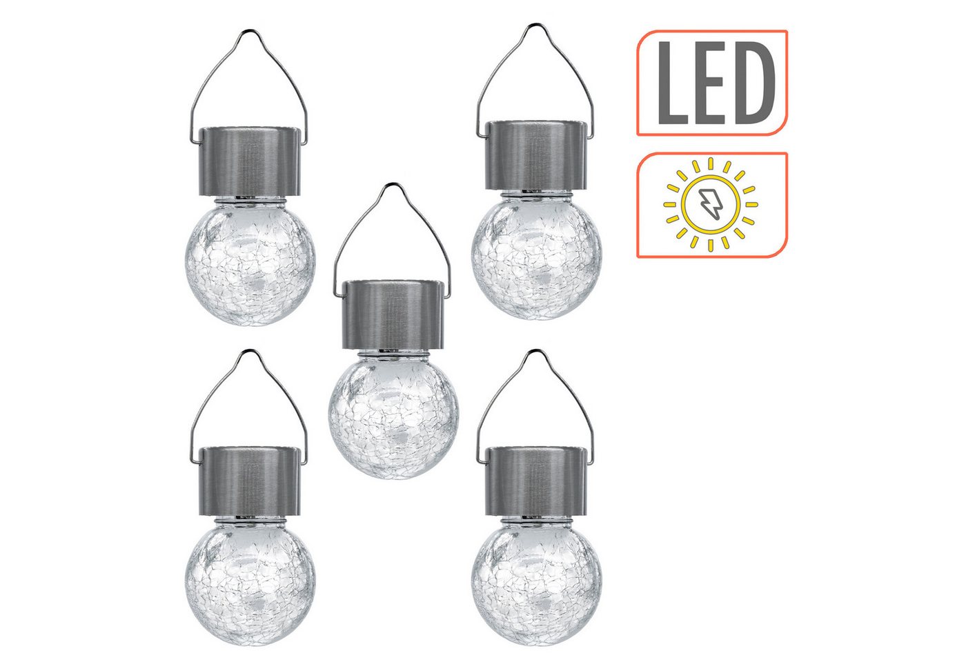 Spetebo LED Solarleuchte Solarleuchten in Bruchglas Optik, Ein-/Ausschalter, LED, warm weiß, Gartenbeleutung Hängekugeln Gartendeko – Bild 3 von 5