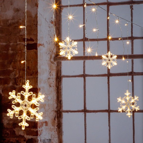 Spetebo Lichtervorhang LED Schneeflocken Lichtervorhang mit Timer - 210cm, 60-flammig, mit 60 warm weißen LED und Timer Funktion