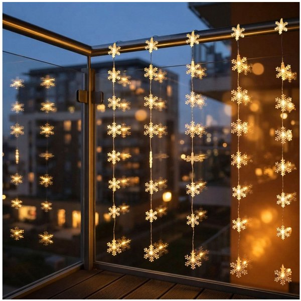 Spetebo Lichtervorhang LED Schneeflocken Lichtervorhang mit Timer - 100cm, 40-flammig, mit 8 Funktionen und Timer