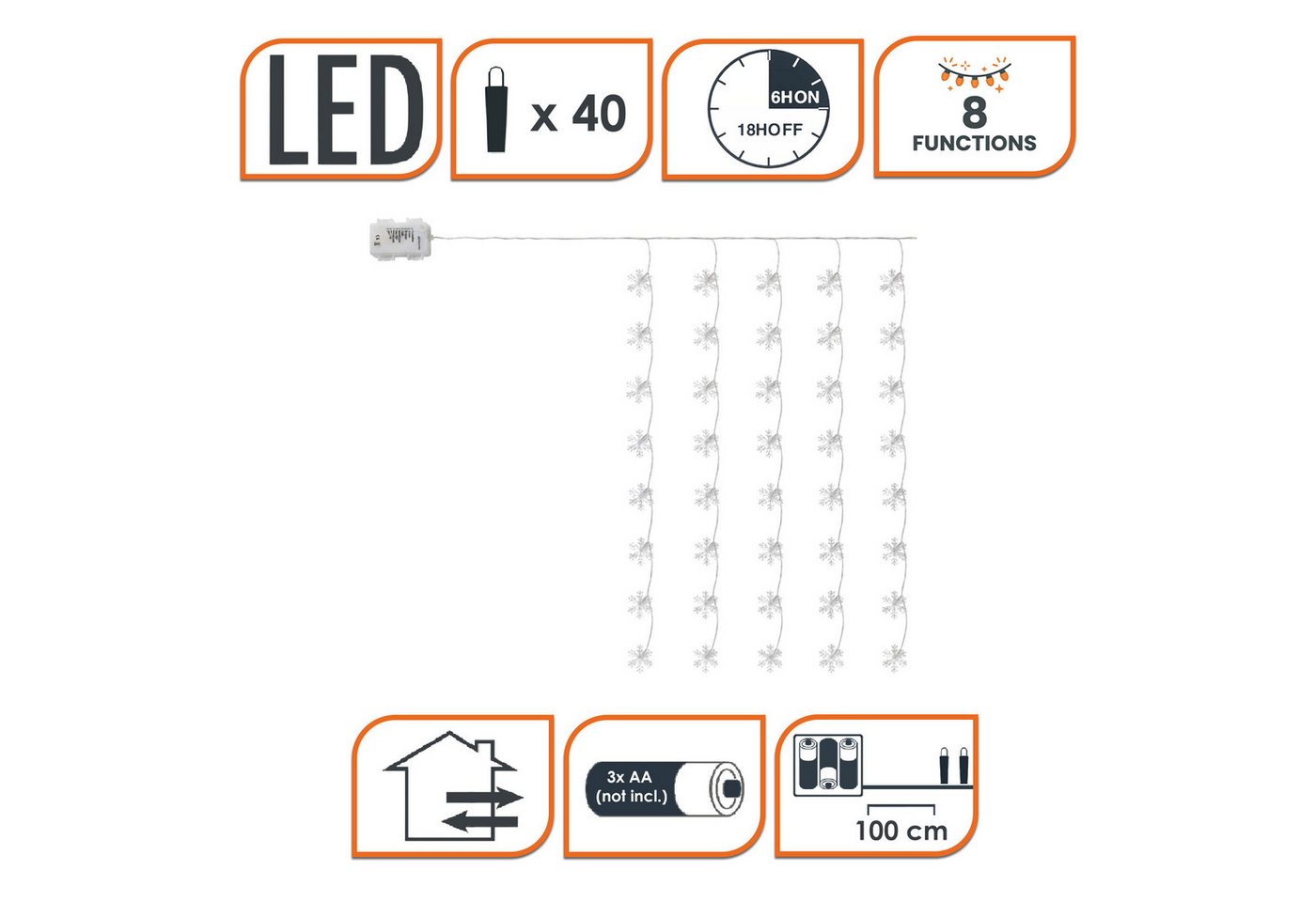 Spetebo Lichtervorhang LED Schneeflocken Lichtervorhang mit Timer - 100cm, 40-flammig, mit 8 Funktionen und Timer – Bild 2 von 5