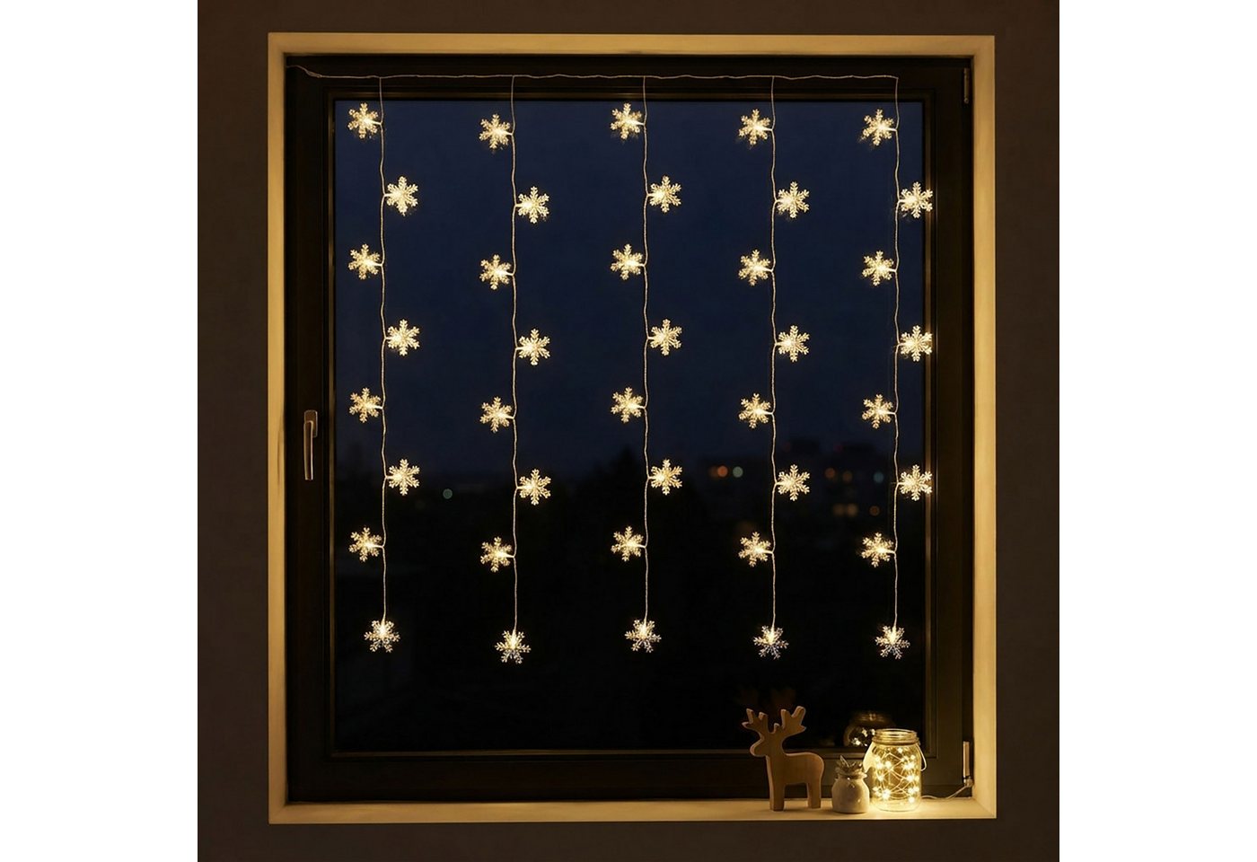 Spetebo Lichtervorhang LED Schneeflocken Lichtervorhang mit Timer - 100cm, 40-flammig, mit 8 Funktionen und Timer – Bild 3 von 5