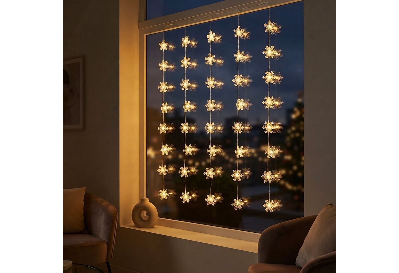 Spetebo Lichtervorhang LED Schneeflocken Lichtervorhang mit Timer - 100cm, 40-flammig, mit 8 Funktionen und Timer – Bild 5 von 5