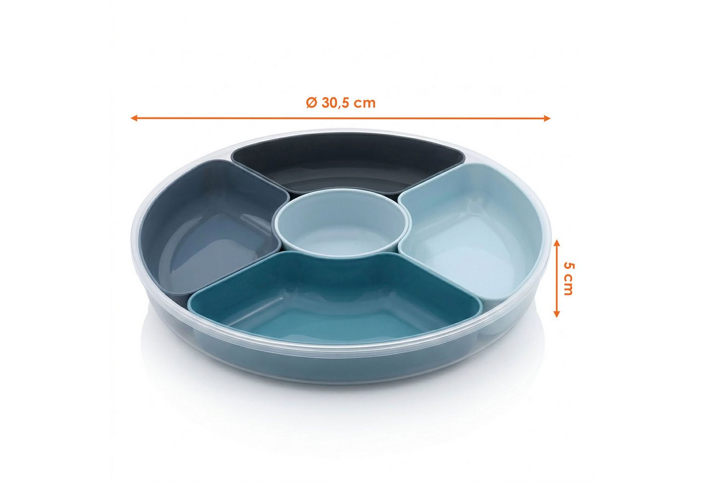 Spetebo Lunchbox Snackbox transparent mit 5 Fächern und Deckel, Kunststoff, (Anzahl, 1-tlg., 30 cm), Snackteller rund mit 5 entnehmbaren Snackschalen in grün – Bild 2 von 5