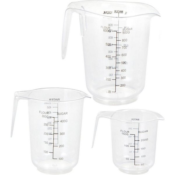 Spetebo Messbecher Kunststoff Messbecher 3er Set - 0,25 / 0,5 / 1 L, Kunststoff, (Set, 3-St., 3er Set), stapelbare Messkannen