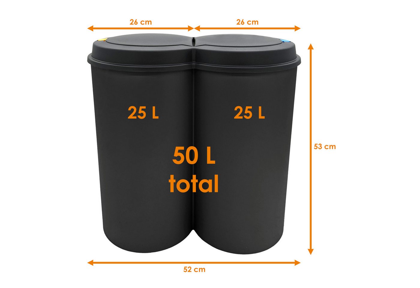 Spetebo Mülleimer Abfalleimer 2x25 Liter Duo Bin Doppel Müll Eimer Abfall Trenner, Deckel mit Druckknopf – Bild 2 von 5