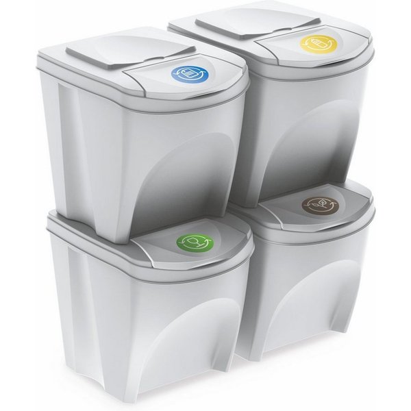 Spetebo Mülleimer Sortibox - 4er Set Mülleimer mit 25 L weiß, Stapelbares Müll Trennsystem