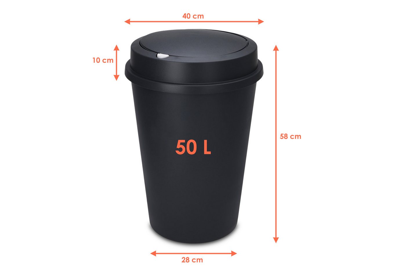Spetebo Mülleimer XL Kunststoff Abfalleimer anthrazit mit Push Deckel - 50 L, Runder Mülleimer mit abnehmbaren Deckel – Bild 2 von 5