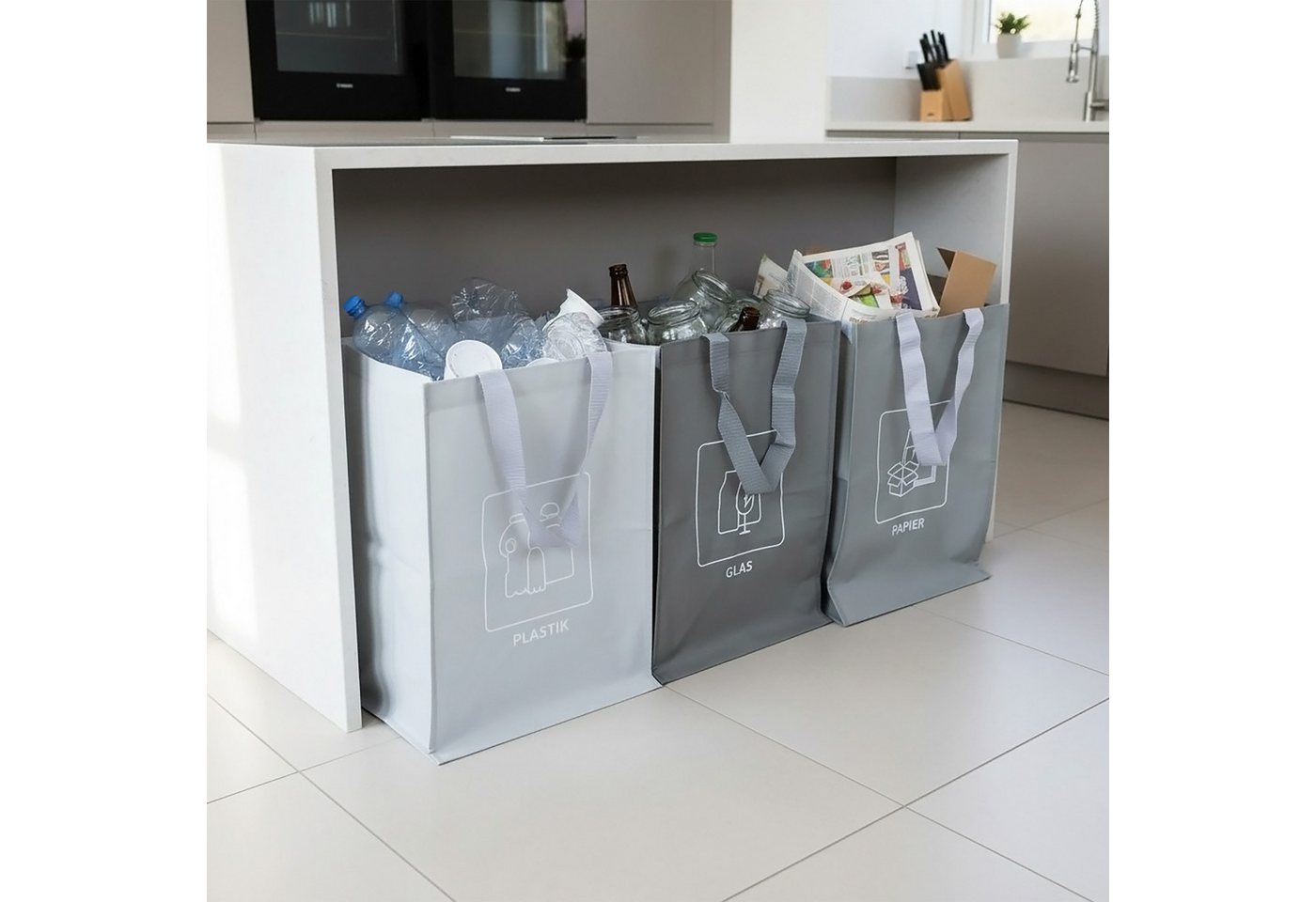 Spetebo Mülltrennsystem wiederverwendbare Tragetasche, 3er Set Recycling Behälter für effiziente Mülltrennung – Bild 5 von 5