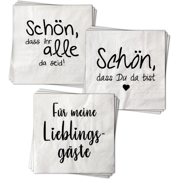 Spetebo Papierserviette Servietten 60 Stück mit 3 verschiedenen Motiven - Gastfreundschaft, (Set, 60 St., Papierservietten), Tischdeko Papierservietten 3er Set 