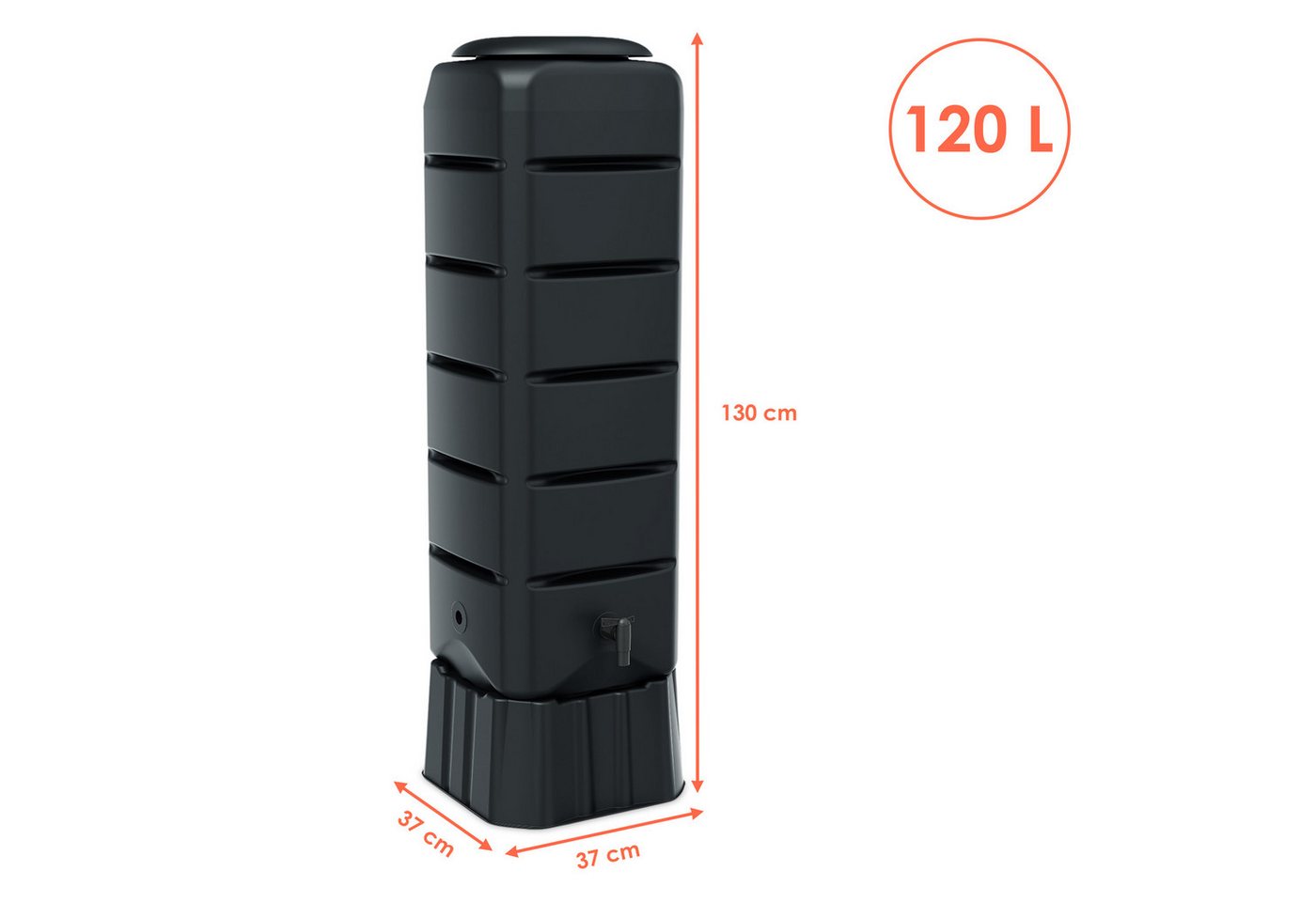 Spetebo Regentonne Regentonne eckig anthrazit mit Wasserhahn und Sicherungsgurt - 120, 120 l, (Anzahl, 1-tlg., Stück), wetterfest – Bild 2 von 5