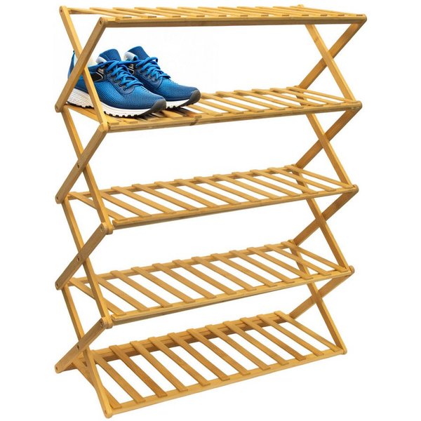 Spetebo Schuhregal Klappbares Bambus Schuhregal mit 5 Ablagen, Anzahl 1-tlg., platzsparendes Aufbewahrungsregal für Schuhe