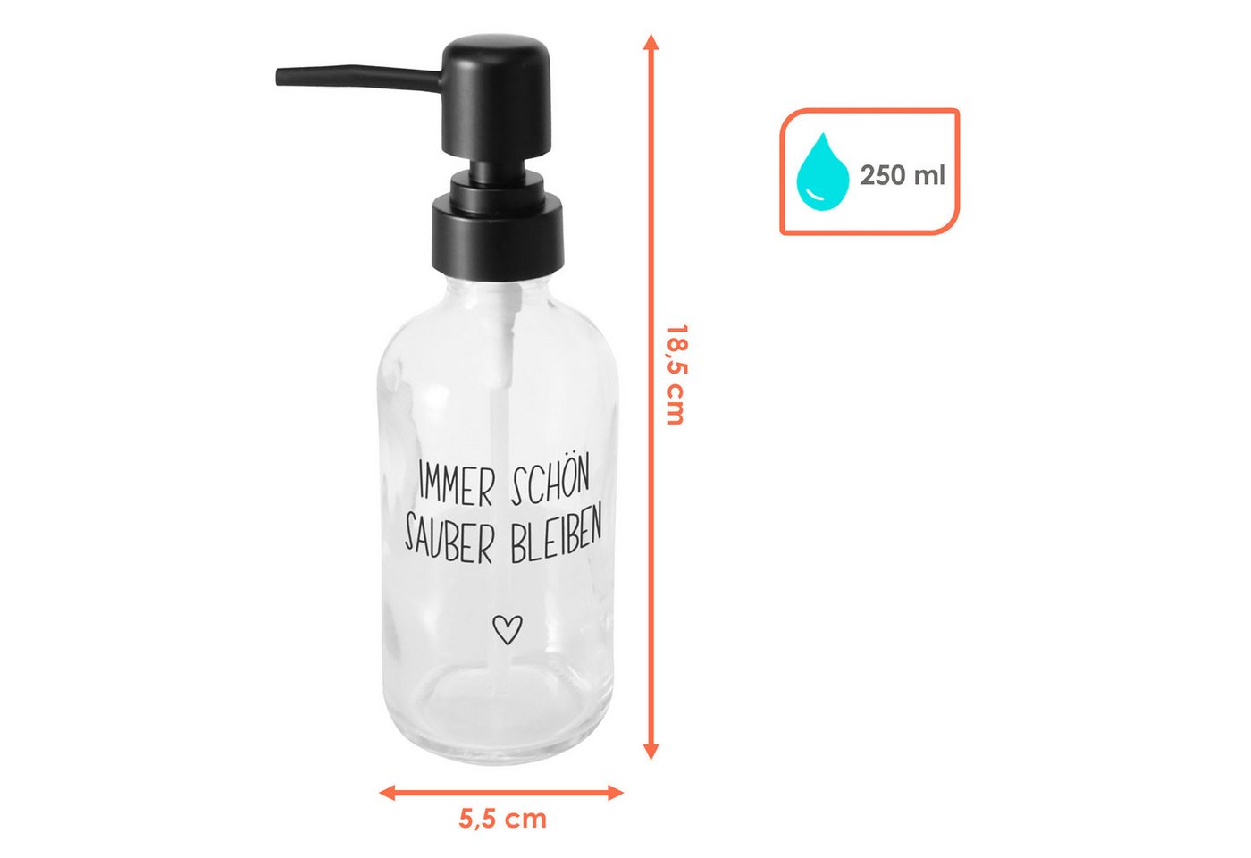 Spetebo Seifenspender Glas Pumpspender mit Spruch, (Set, 3-tlg., je 250 ml), nachfüllbar – Bild 2 von 5