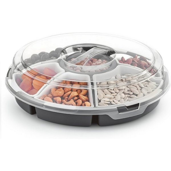 Spetebo Servier-Set Transport Servierset mit 6 Schalen - Ø 33 cm, Kunststoff, (Set, 8-tlg., Servierset -mit 6 Schalen + Deckel), Runde Snack, Dip und Tapas Tran