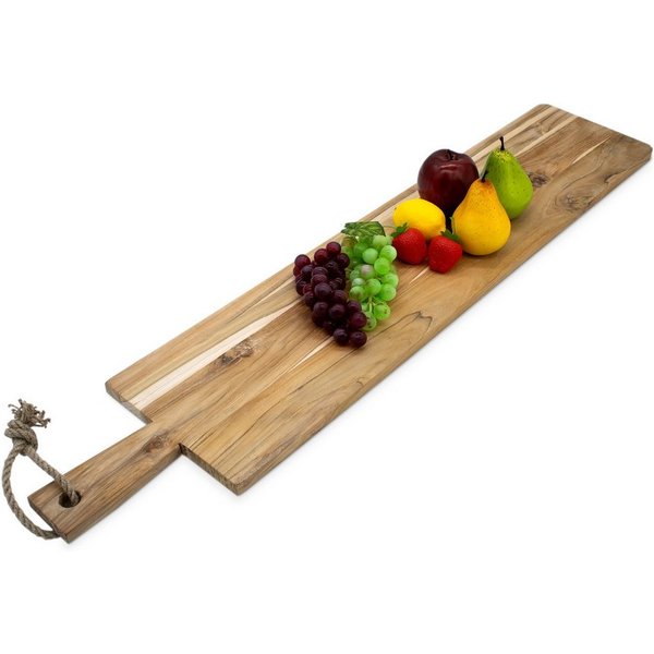 Spetebo Servierplatte XXL Teak Servierbrett, Holz, (Anzahl, 1-tlg., lebensmittelechte Servierplatte), mit Griff