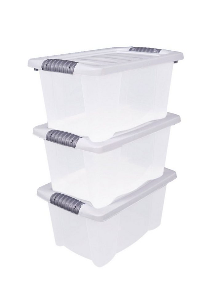Spetebo Stapelbox 3er Stapelbox Multi Allzweck Box mit Deckel - 7 L (Set, 1 St., 3er Set), Deckel mit Klappverschlüssen und Griffen – Bild 3 von 3
