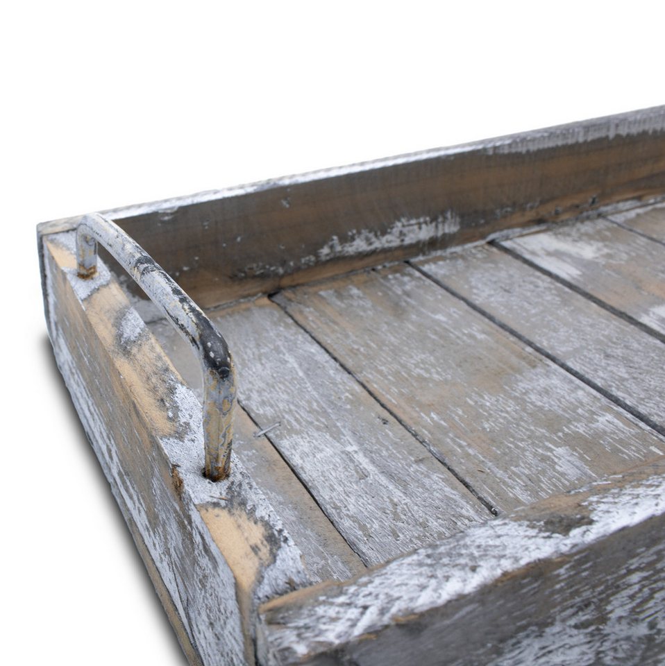 Spetebo Tablett mit Griffen aus Metall, Holz, (Anzahl, 1-tlg., Stück), im Used Look – Bild 3 von 5